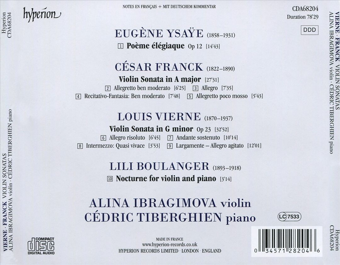 Vierne, Franck: Violin Sonatas; Ysaÿe: Poème élégiaque cover art