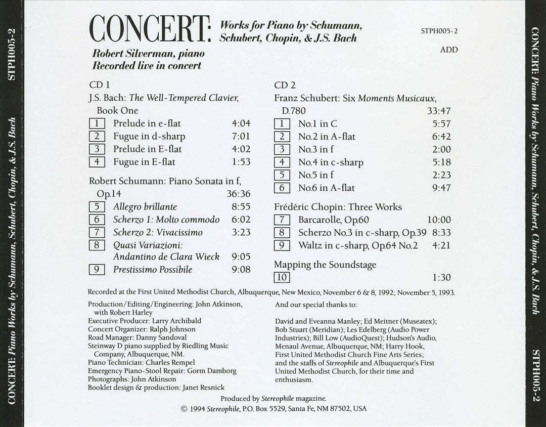 Concert: Works for Piano by Schumann, Schubert, Chopin & J.S. Bach cover art
