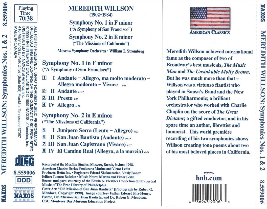 Meredith Willson: Symphony No. 1 in F minor; Symphony No. 2 in E minor cover art