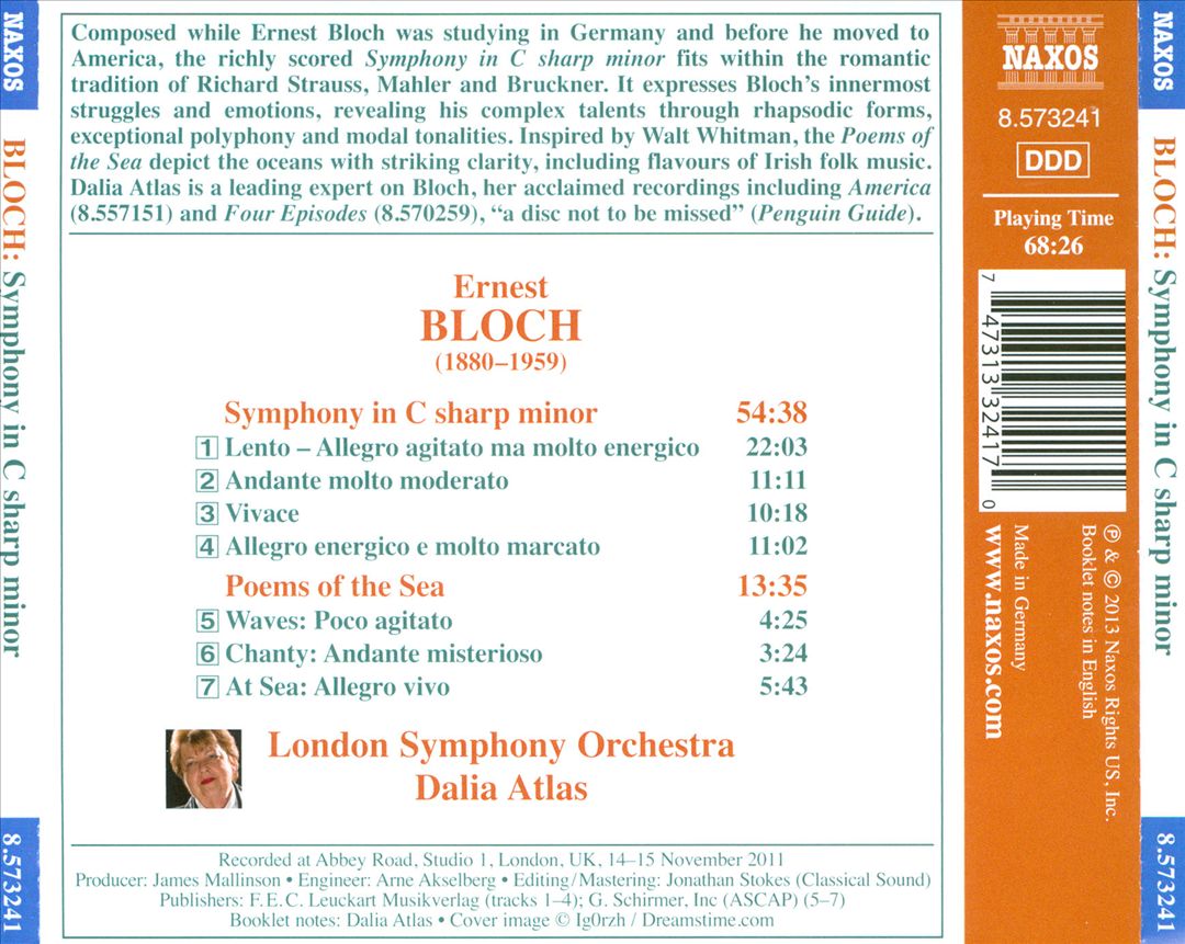 Ernest Bloch: Symphony in C sharp minor; Poems of the Sea cover art
