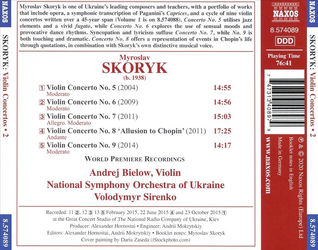 Myrosalv Skoryk: Violin Concertos, Vol. 2 - Nos. 5-9 cover art