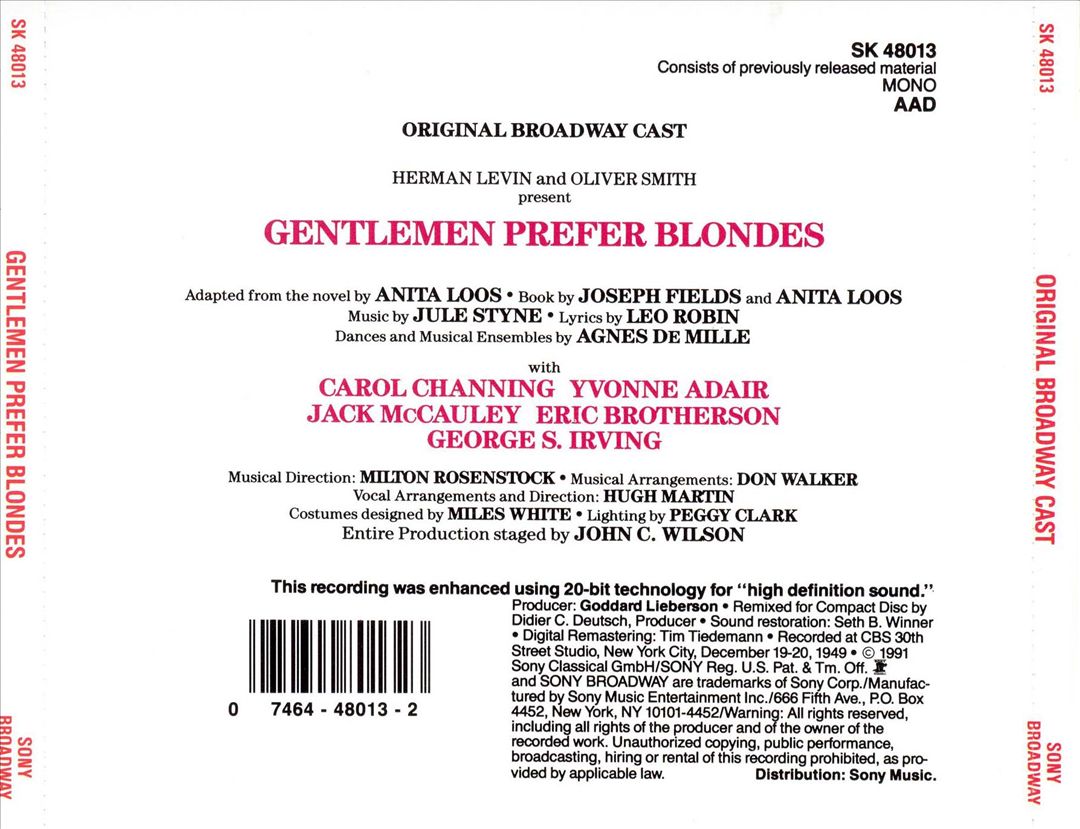 Gentlemen Prefer Blondes [Original Broadway Cast] [1991 Reissue] cover art