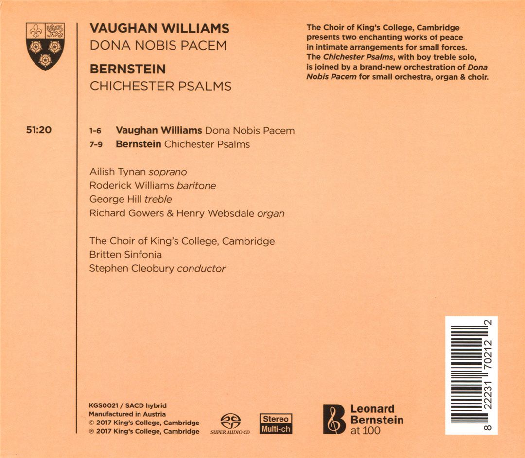Vaughan Williams: Dona Nobis Pacem; Bernstein: Chichester Psalms cover art