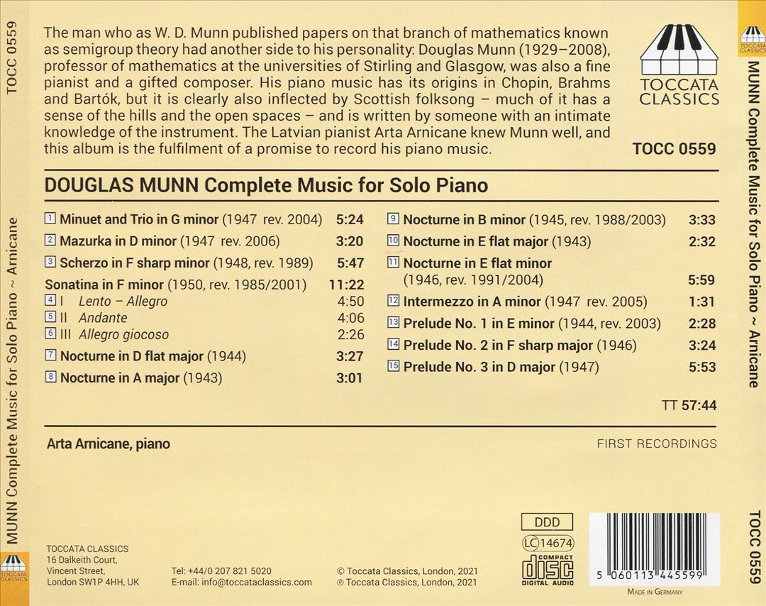 Douglass Munn: Complete Music for Solo Piano cover art