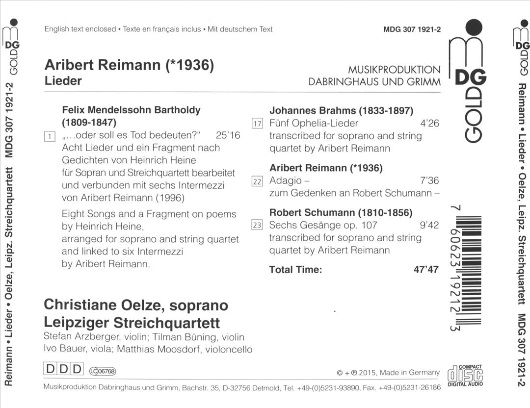 Aribert Reimann: Lieder cover art