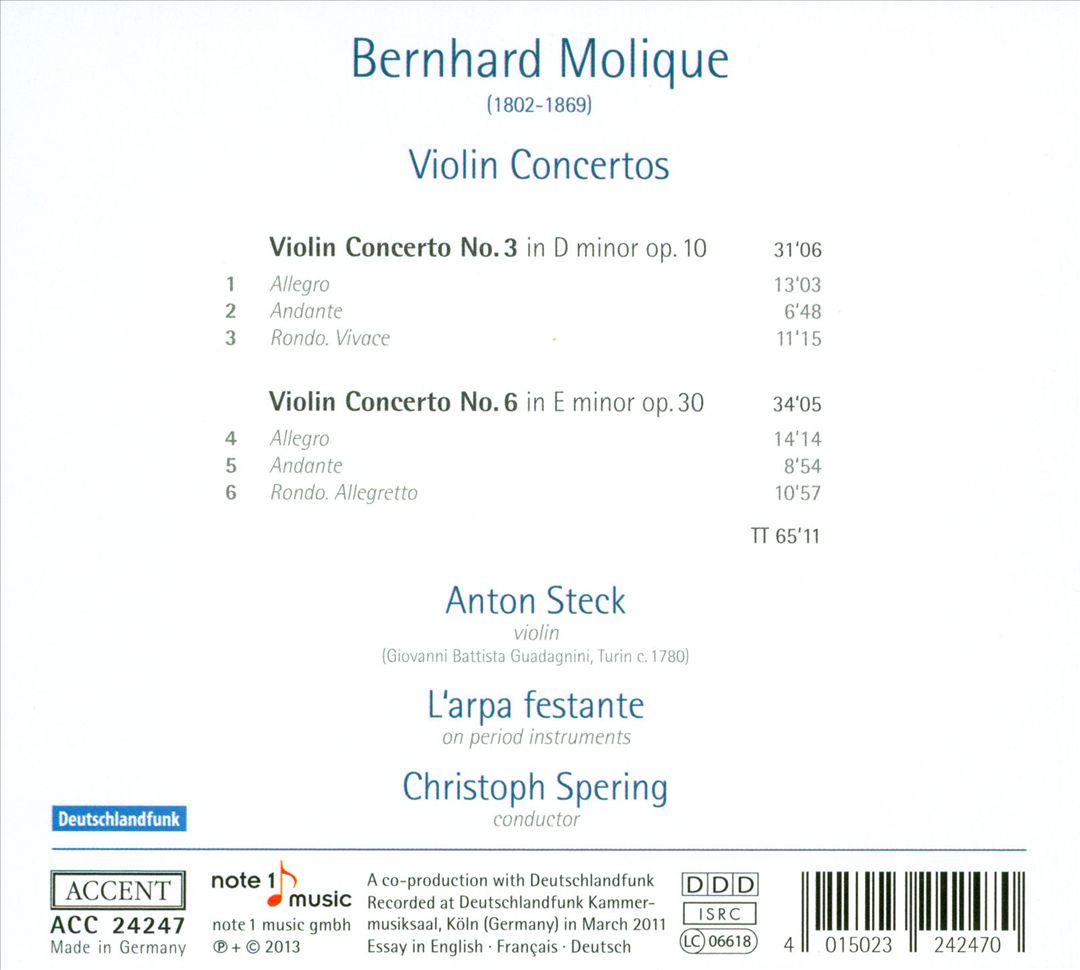 Bernhard Molique: Violin Concertos Nos. 3 & 6 cover art