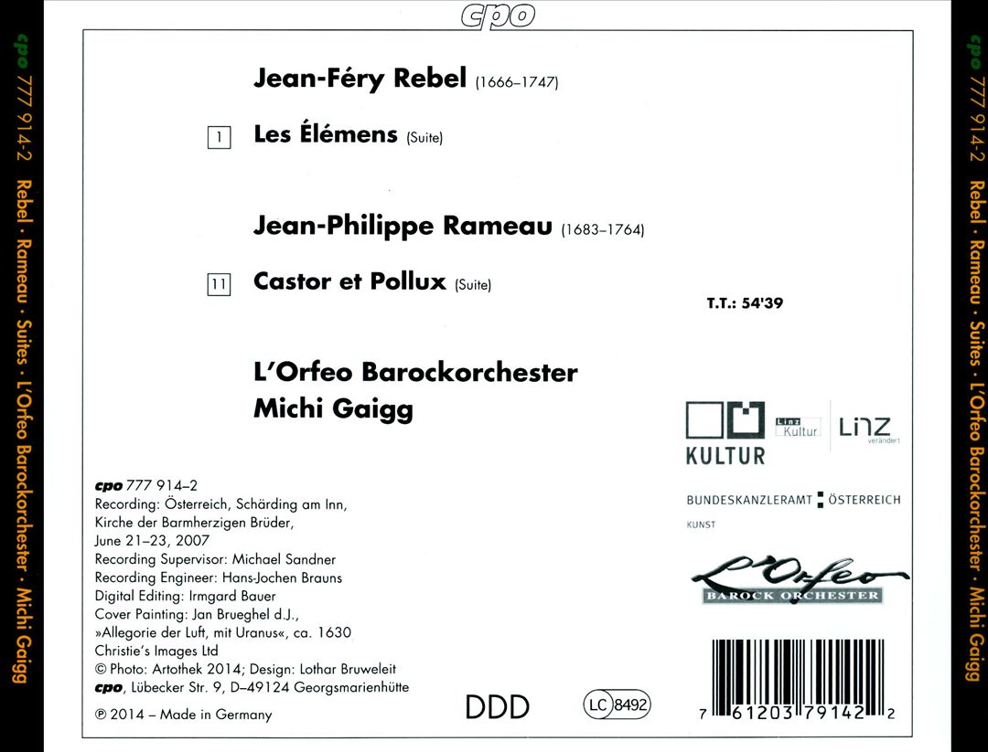 Rebel: Les Élémens; Rameau: Castor et Pollux cover art