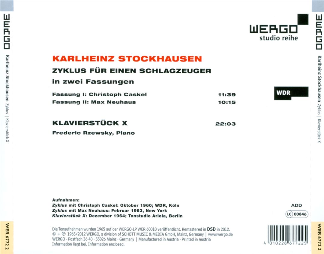 Karlheinz Stockhausen: Zyklus für einen Schlagzeuger; Klavierstück X cover art