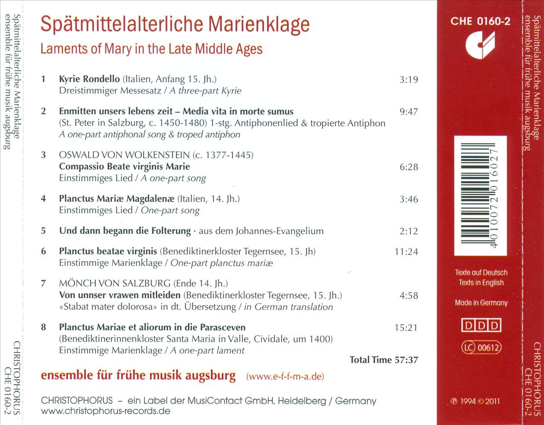 Spätmittelalterliche Marienklage (Laments of Mary in the Late Middle Ages) cover art