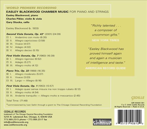 Easely Blackwood Chamber Music for Piano and Strings cover art