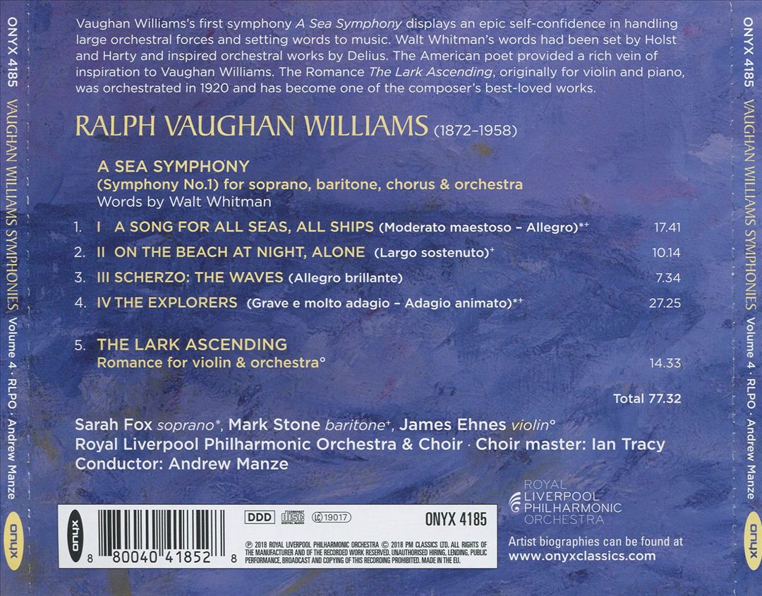 Vaughan Williams: A Sea Symphony; The Lark Ascending cover art