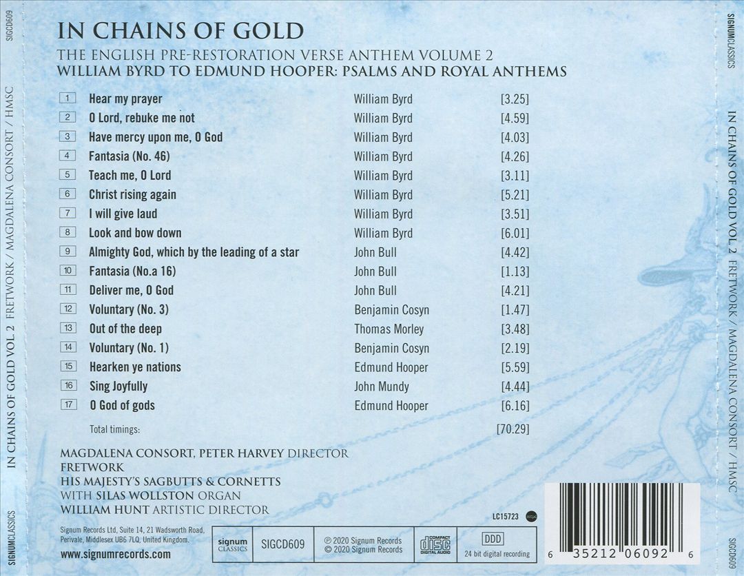 In Chains of Gold: The English Pre-Restoration Verse Anthem, Vol. 2 – William Byrd to Edmund Hooper, Psalms and Royal Anthems cover art