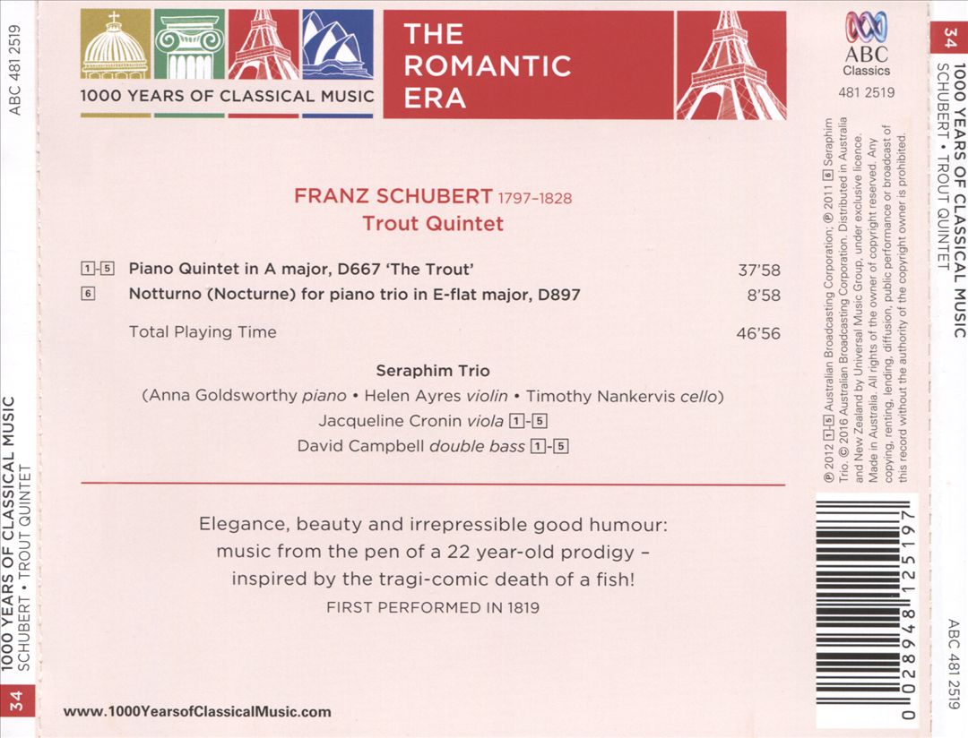 1000 Years of Classical Music, Vol. 34: The Romantic Era - Schubert: Trout Quintet cover art
