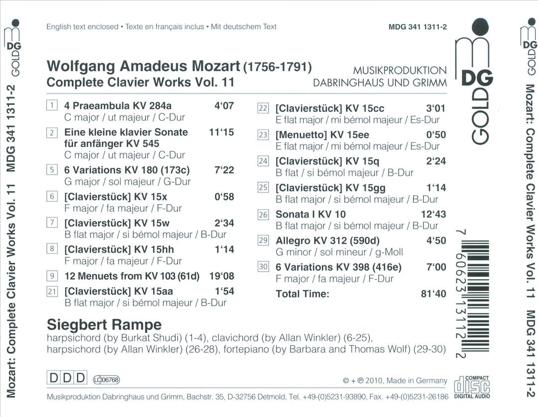 Mozart: Complete Clavier Works, Vol. 11 cover art