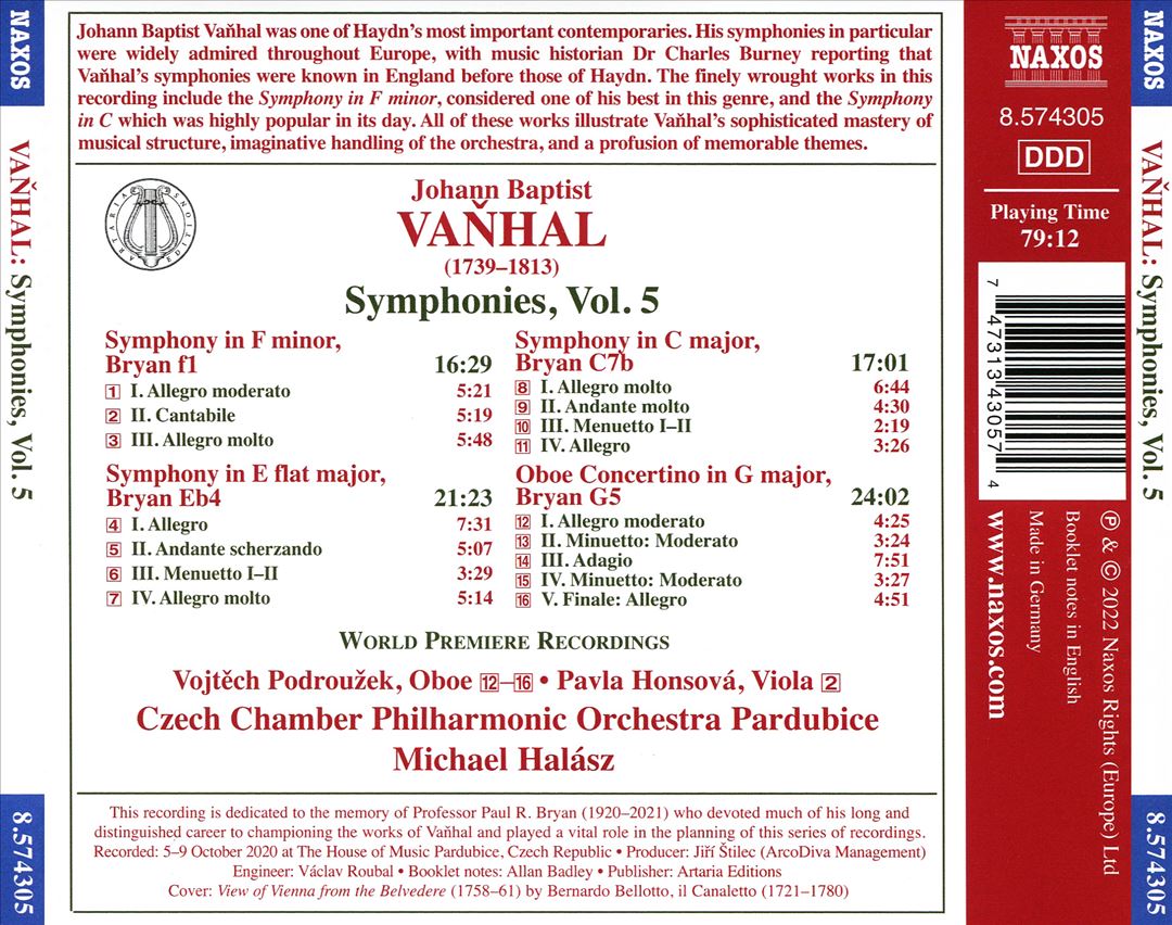 Vanhal: Symphonies, Vol. 5 cover art