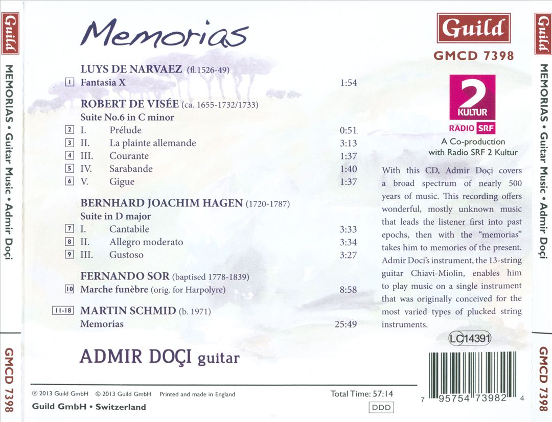 Memorias: Guitar Music by De Narvaez, De Visée, Schmid, Hagen, Sor cover art