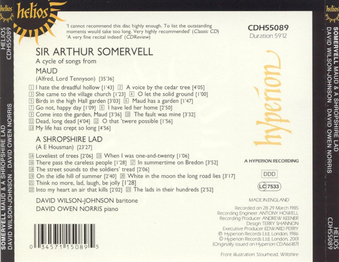 Somervell: Maud; A Shropshire Lad cover art