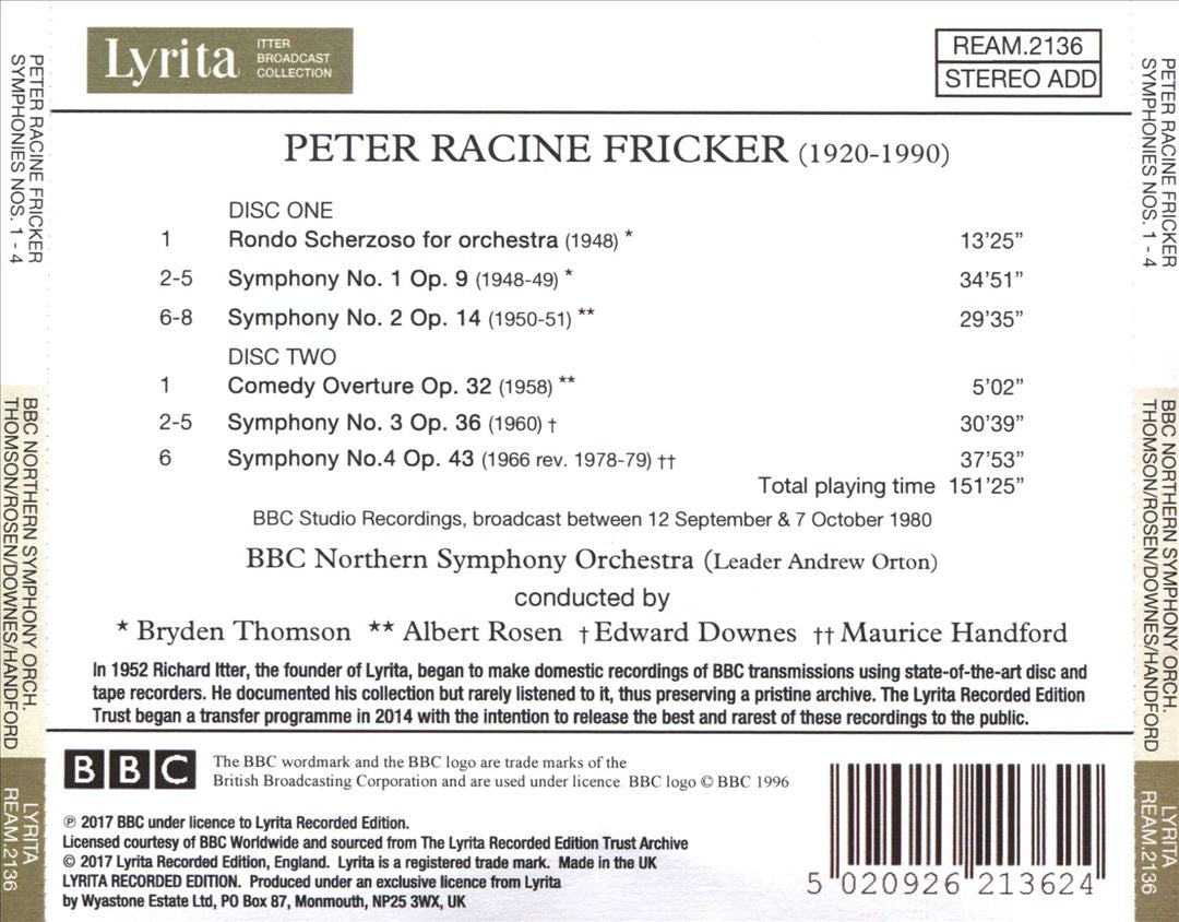 Peter Racine Fricker: Symphonies Nos. 1-4; Rondo Scherzoso; Comedy Overture cover art