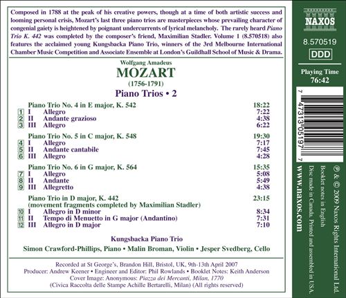 Mozart: Late Piano Trios K.542, k.548 and K.564 cover art