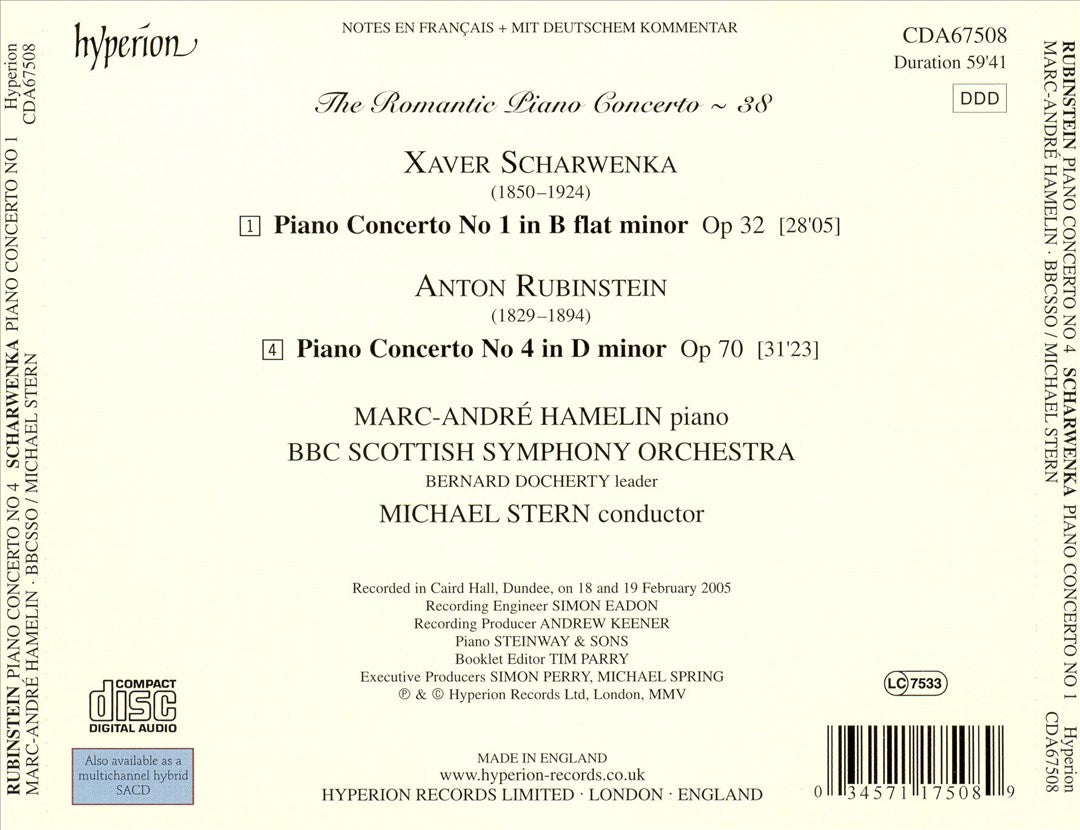 Rubinstein: Piano Concerto No. 4; Scharwenka: Piano Concerto No. 1 cover art