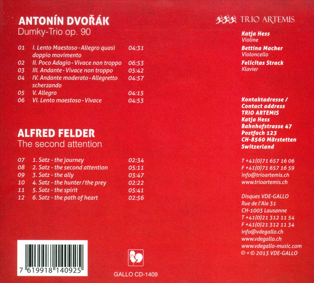 Alfred Felder: The Second Attention; Antonín Dvorák: Dumky-Trio cover art