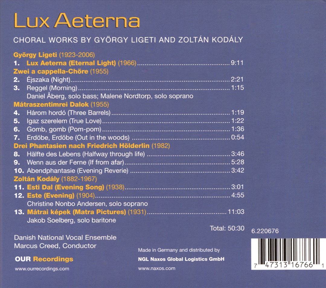 Lux Aeterna: Choral Works by György Ligeti and Zoltán Kodály cover art