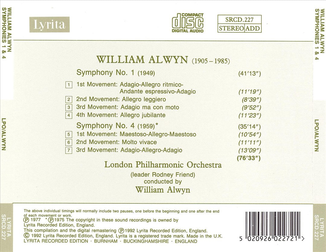 Alwyn Conducts Alwyn: Symphonies 1 & 4 cover art