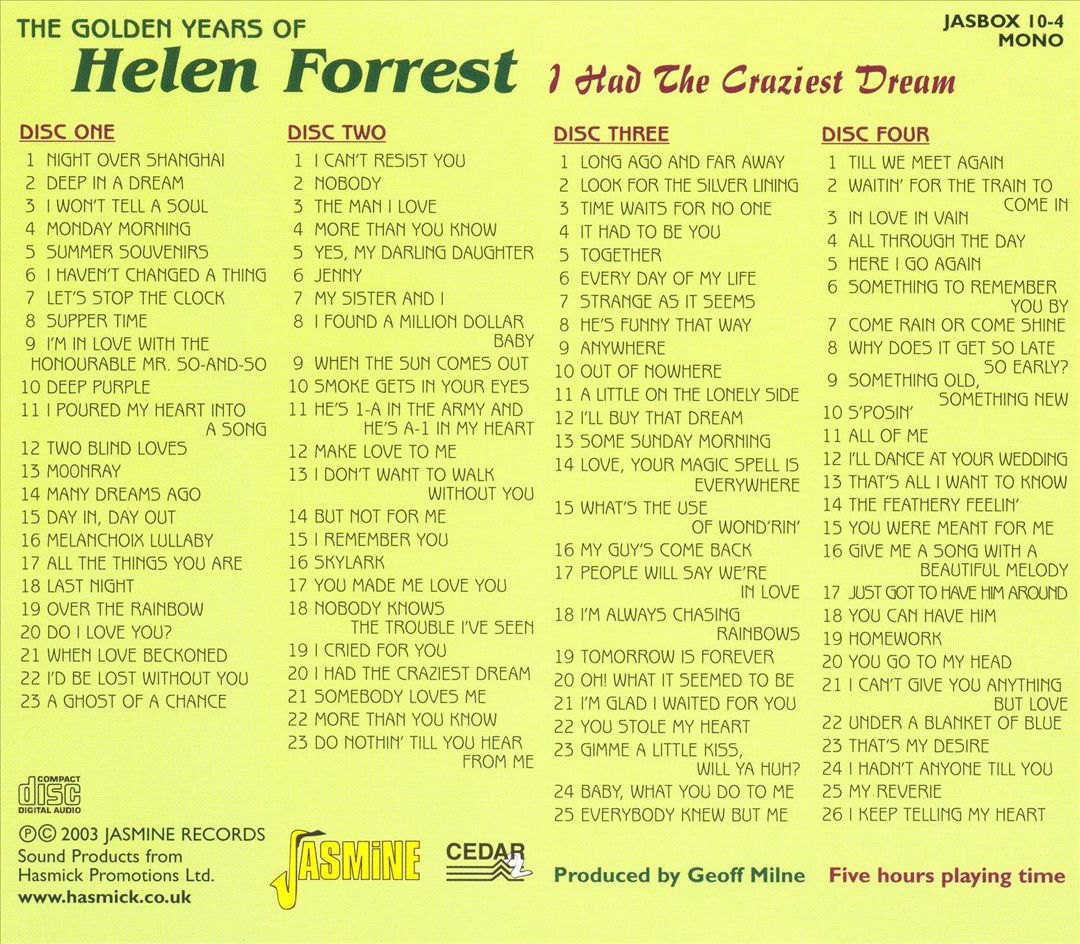 Golden Years of Helen Forrest : I Had the Craziest Dream cover art