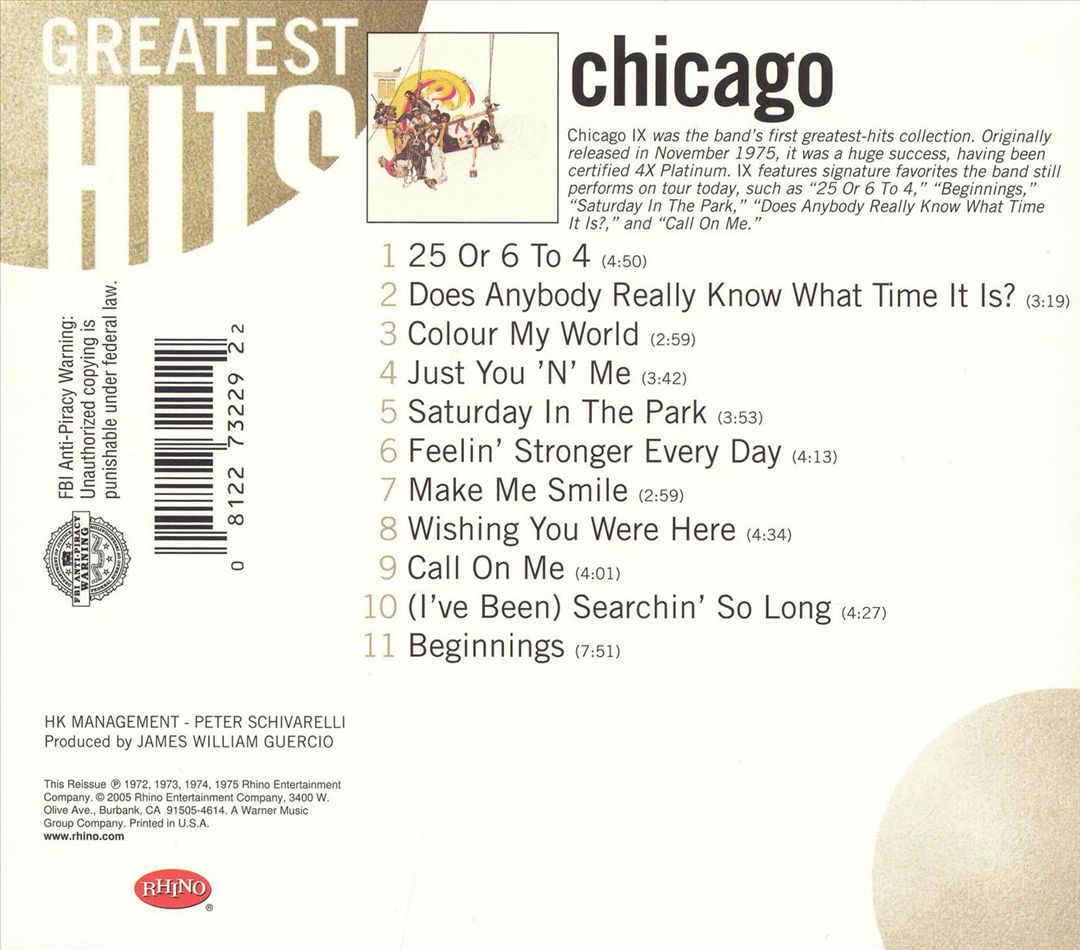 Chicago IX: Greatest Hits [Rhino] cover art