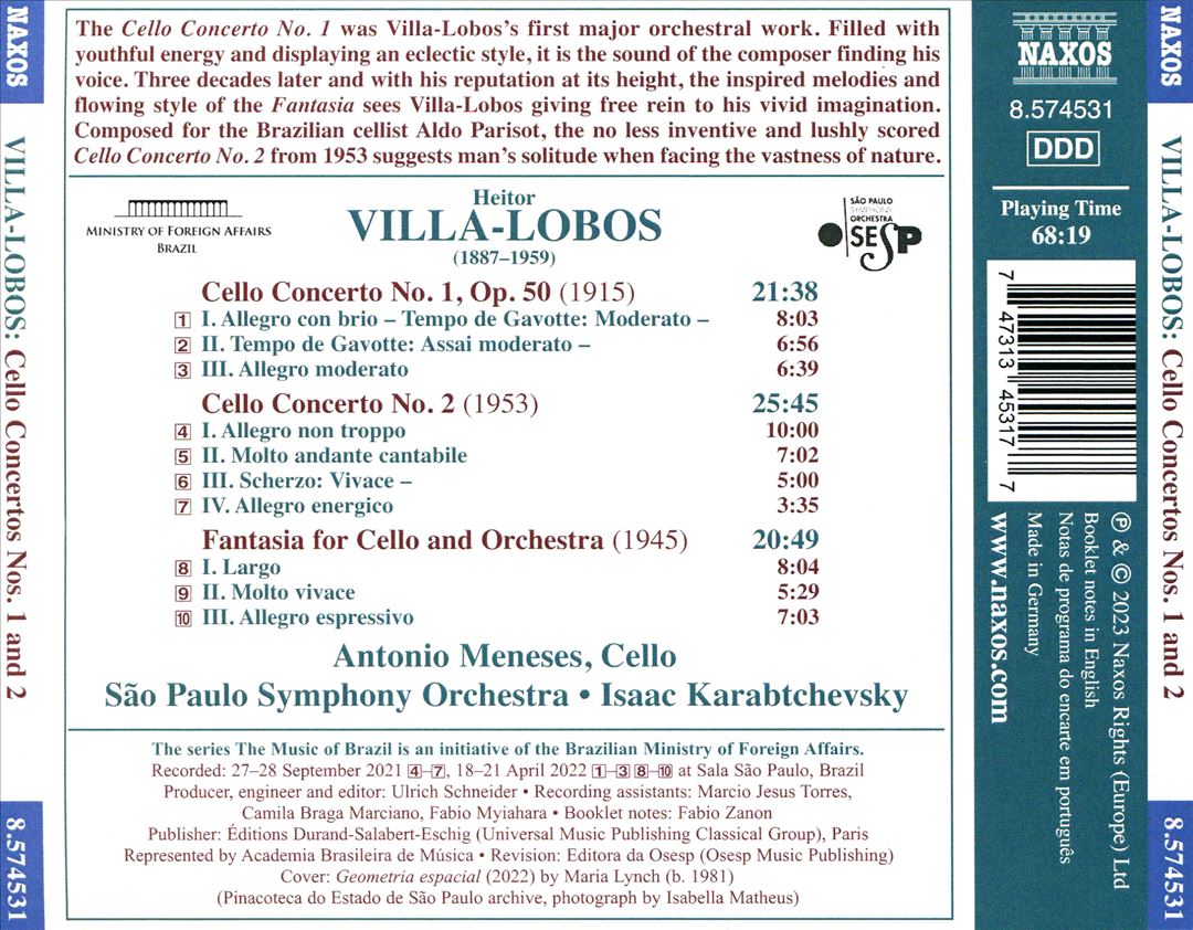 Villa-Lobos: Cello Concertos Nos. 1 and 2; Fantasia for Cello & Orchestra cover art