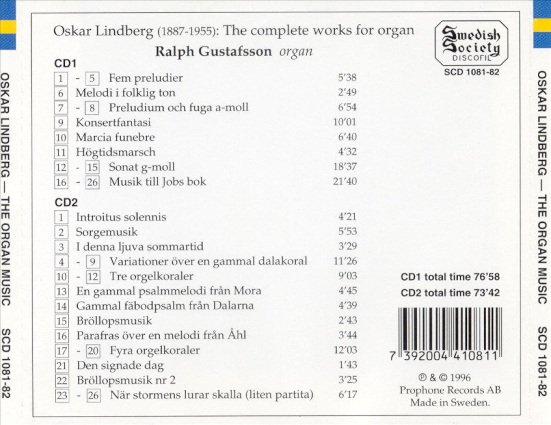 Oskar Lindberg: The Complete Works for Organ cover art