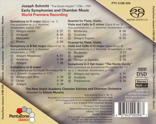 Joseph Schmitt: Early Symphonies and Chamber Music cover art