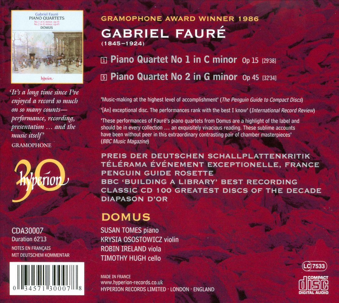 Fauré: Piano Quartets Nos.1 & 2 cover art