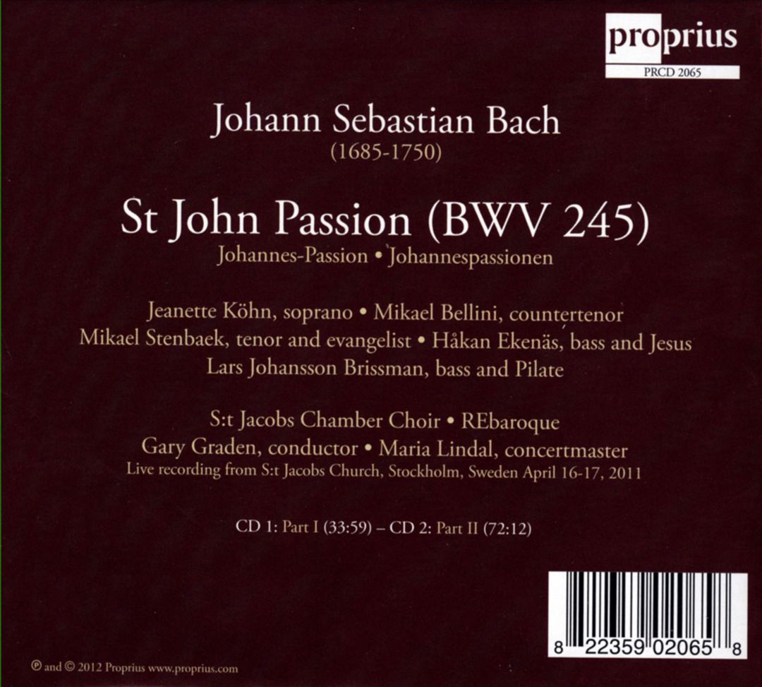 Bach: St. John Passion cover art