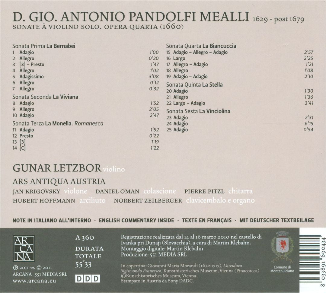 Pandolfi: Sonate à Violino Solo, Opera Quarta cover art
