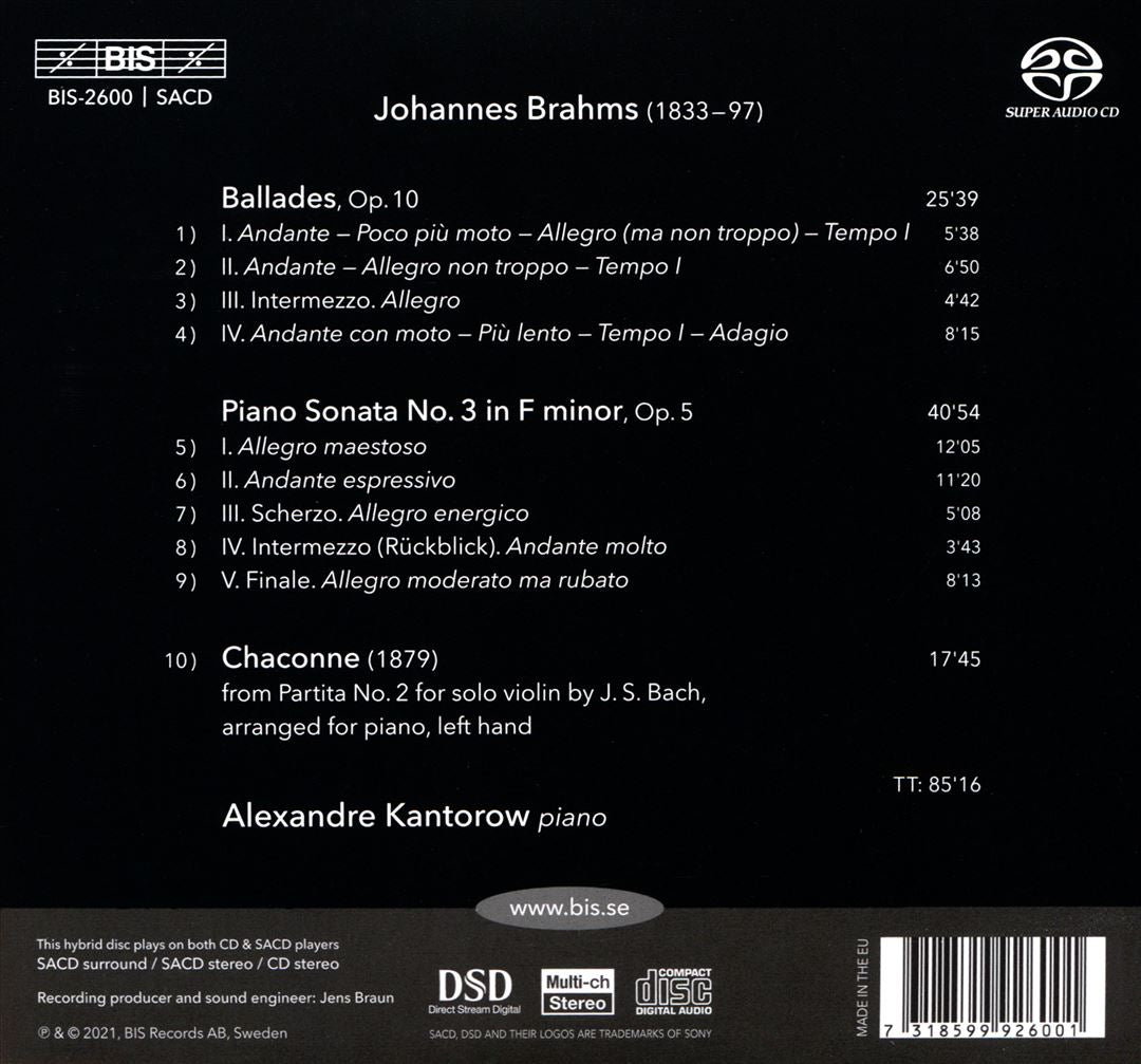 Brahms: Piano Sonata No. 3; Chaconne (Bach); Four Ballades cover art