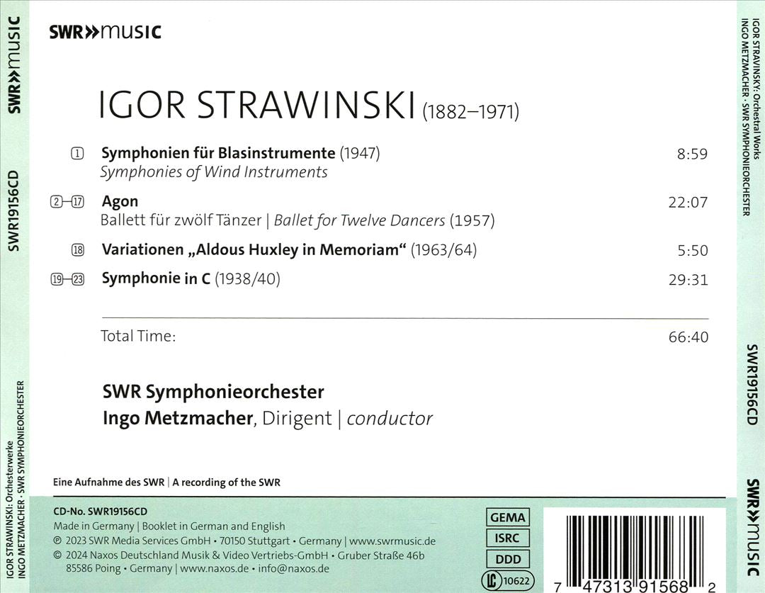 Igor Strawinski: Symphonien für Blasinstrumente; Agon; Variationen 'Aldous Huxley in Memoriam'; Symp cover art