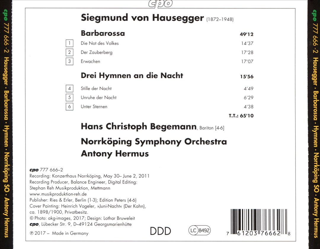 Siegmund von Hausegger: Barbarossa; Drei Hymnen an die Nacht cover art
