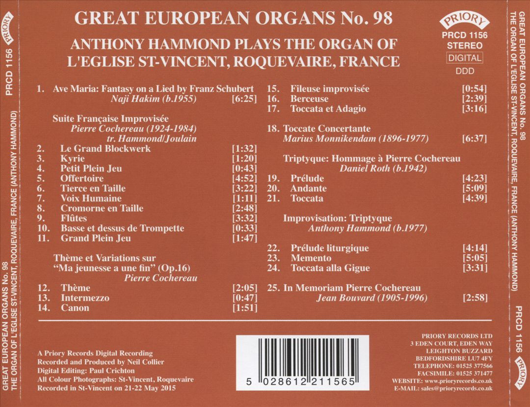 Great European Organs No. 98: The Organ of L'Eglise St. Vincent, Roquevaire, France cover art