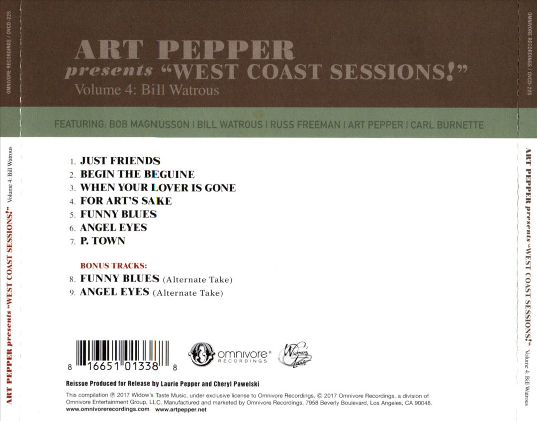 Art Pepper Presents West Coast Sessions, Vol. 4: With Bill Watrous cover art