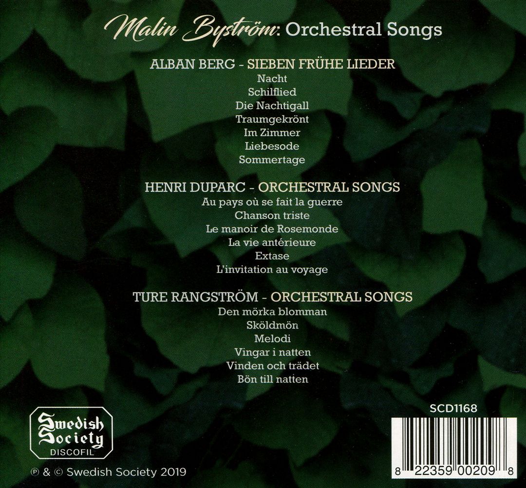 Orchestral Songs: Berg, Duparc, Rangström cover art