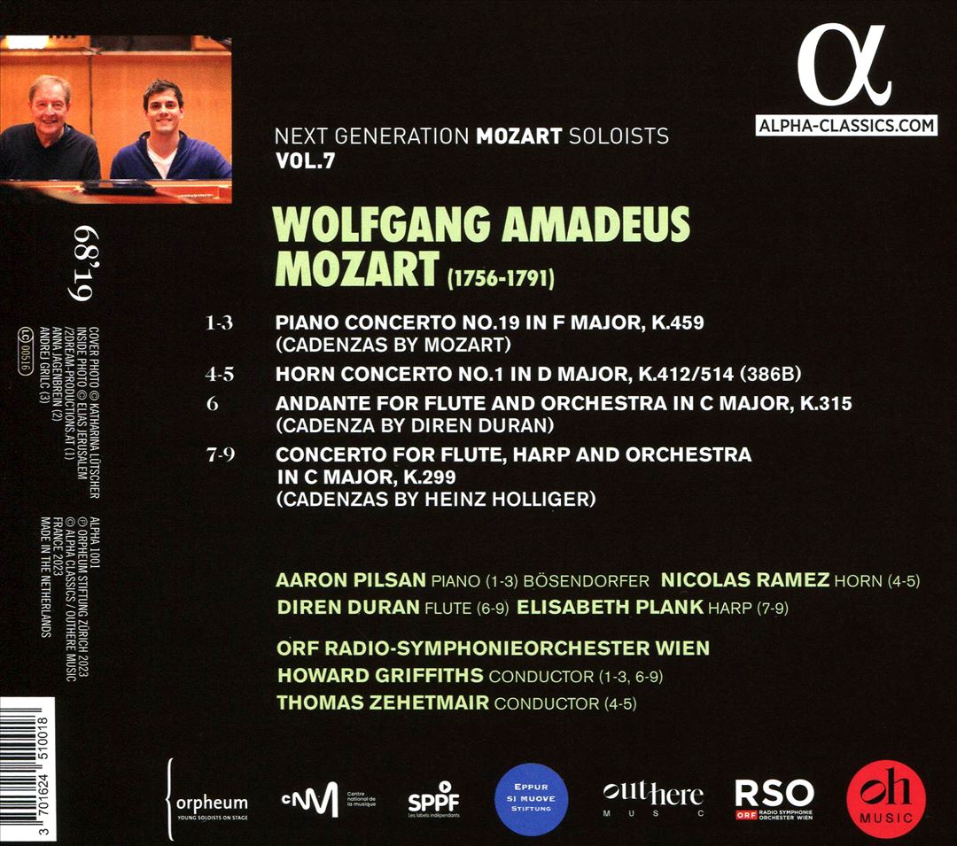 Mozart: Piano Concerto No. 19, KV 459; Concerto for Flute & Harp KV 299; Andante for Flute KV 315; Horn Concerto No. 1 KV 412/514 cover art