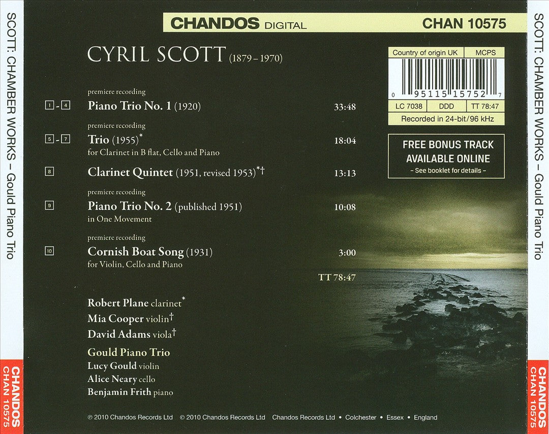 Cyril Scott: Piano Trios Nos 1 & 2; Cornish Boat Song; Clarinet Quintet; Clarinet Trio cover art
