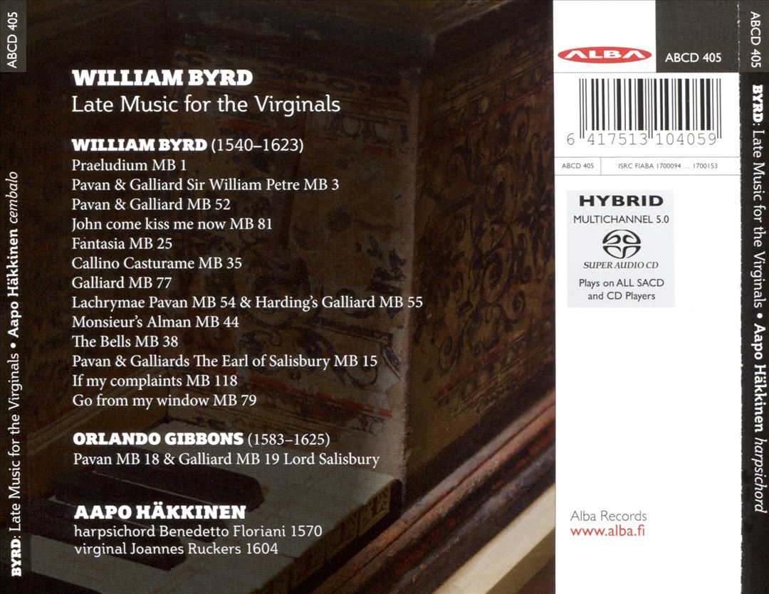 William Byrd: Late Music for the Virginals cover art