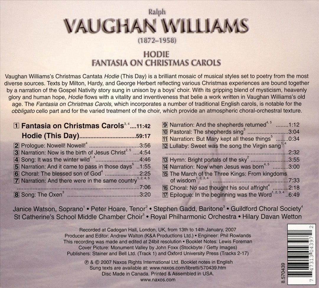 Ralph Vaughan Williams: Hodie; Fantasia on Christmas Carols cover art