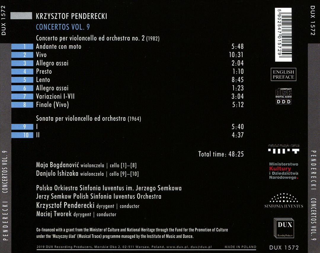 Penderecki: Concerto per Violoncello ed Orchestra No. 2; Sonata per Violoncello ed Orchestra cover art