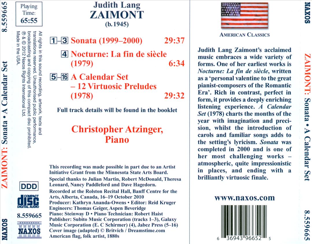 Judith Lang Zaimont: Sonata; A Calendar Set; Nocturne "La fin de siècle" cover art