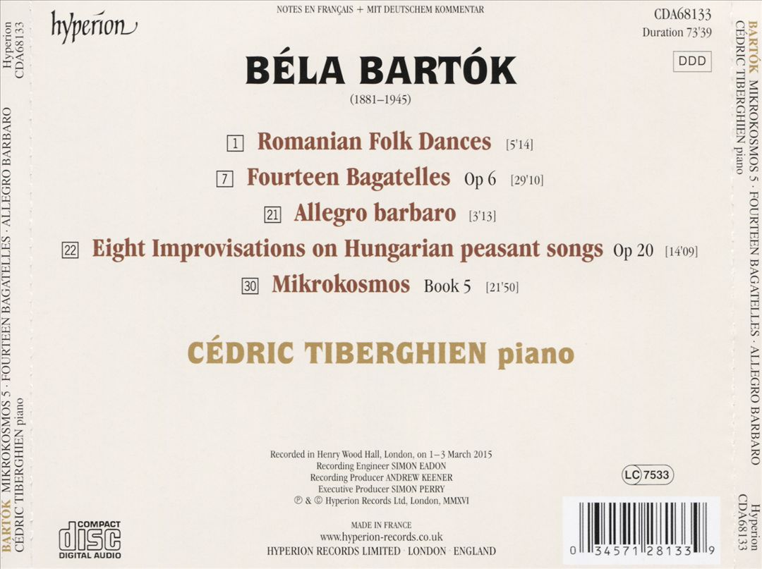 Bartók: Mikrokosmos 5; Eight Improvisations on Hungarian Peasant Songs cover art