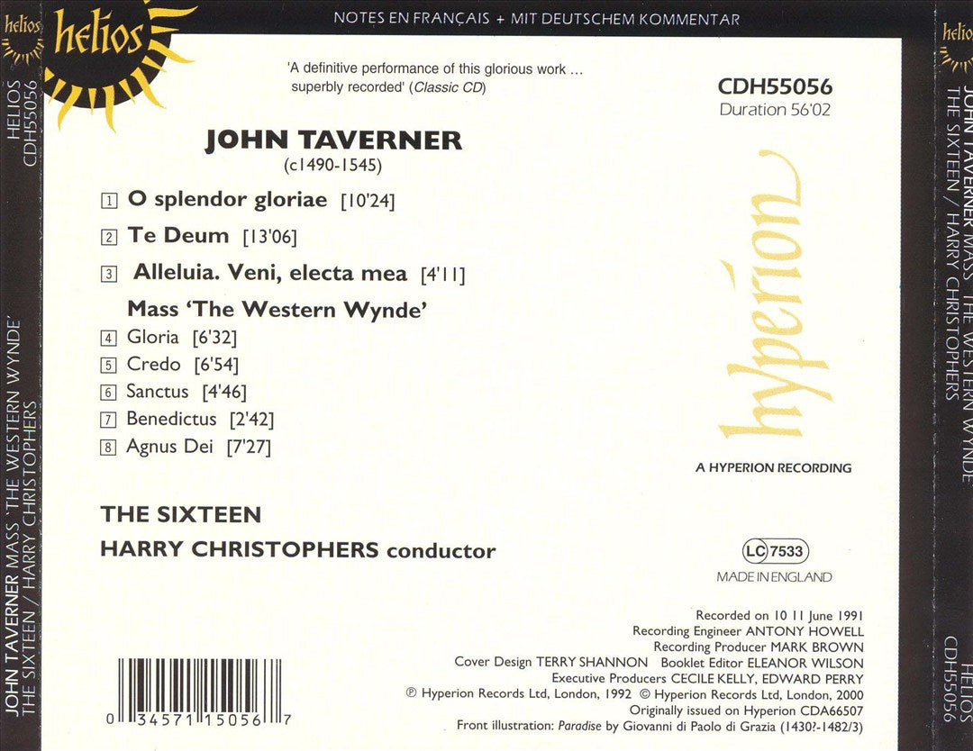 Taverner: Western Wynde Mass, etc. cover art