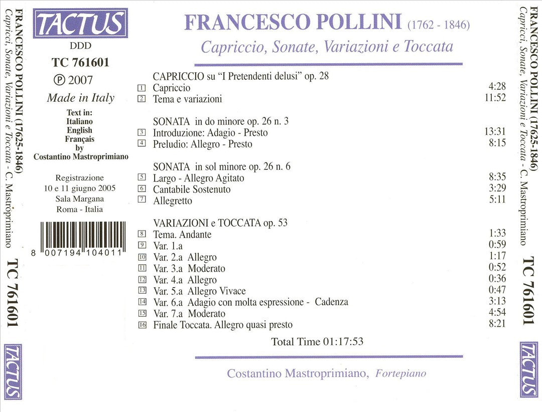 Pollini: Capriccio; Sonate; Variazioni e Toccata cover art